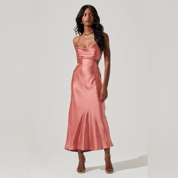 Astr Dresses & Skirts - Astr The Label Colette Pink Satin Cutout Midi Dress (0613)
